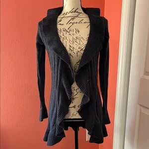 Domain Elegant Navy Blue Ruffled Women's Cardigan Sweater